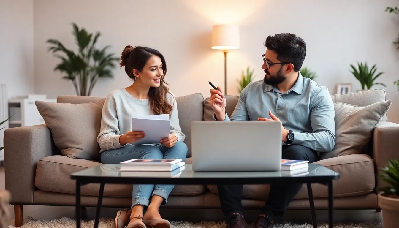 couple engaged in goal setting in a cozy living room.