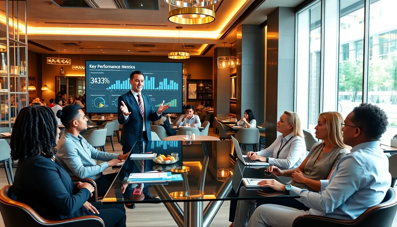 diverse team in a restaurant leadership meeting.